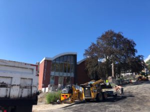 Commercial asphalt paving equipment at construction site