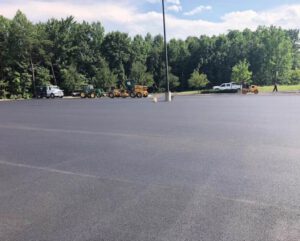 Newly paved commercial asphalt parking area
