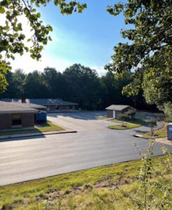 Freshly paved residential neighborhood street