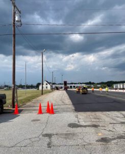 Commercial parking lot paving with traffic safety cones