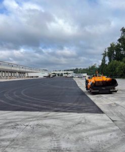 Commercial parking lot asphalt paving with paving machine