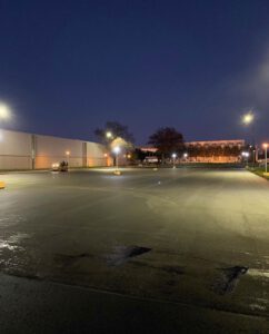 Nighttime commercial asphalt paving and resurfacing project