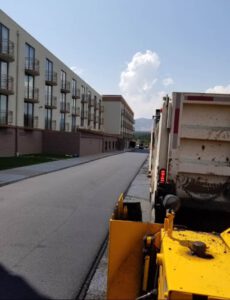 Commercial driveway paving beside apartment building