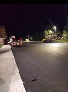 Nighttime commercial asphalt resurfacing project