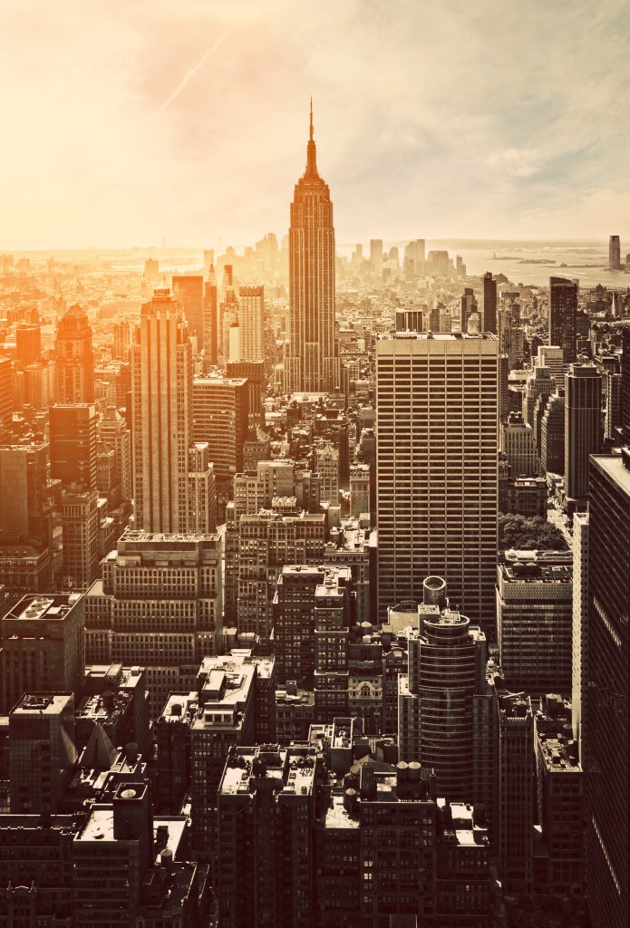 Manhattan, NY skyline and sunset