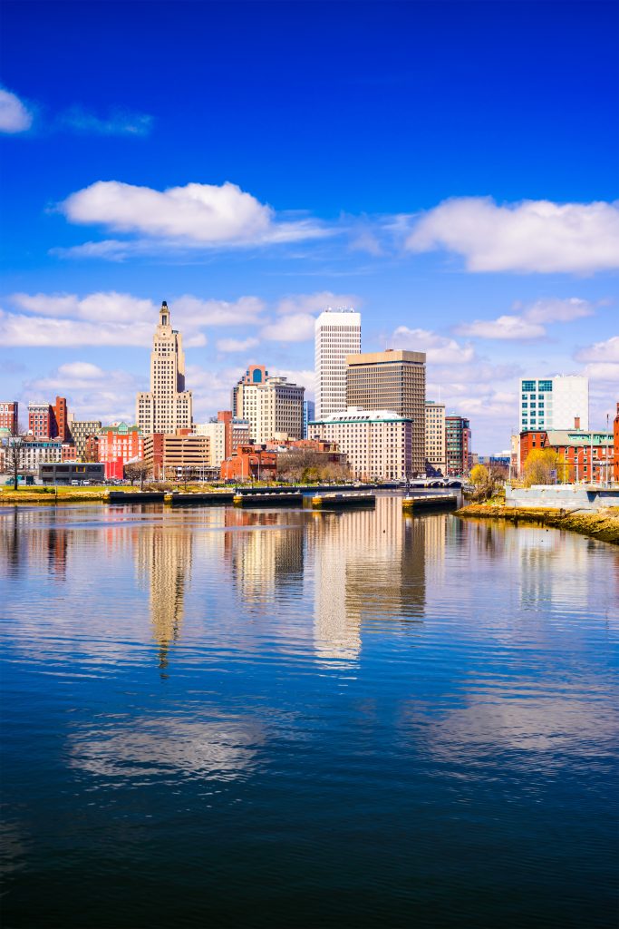 Providence, Rhode Island city skyline over river